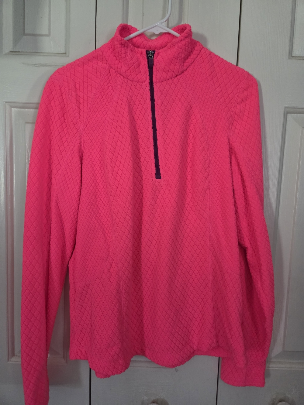 Women's Neon Pink Quarter-Zip Quilted Pullover Sweater